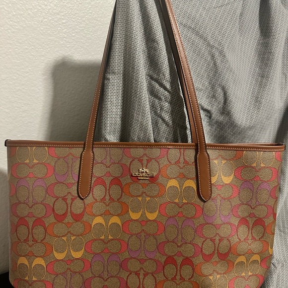 Coach Handbags - Coach Signature C City Tote in Pink, Orange, and Brown